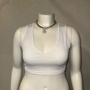 SHEIN White Ribbed V-Neck Tank Top